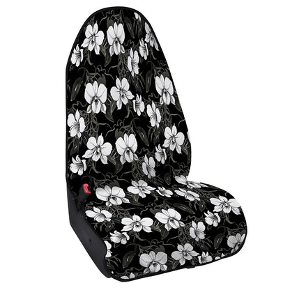 Black And White Cattleya Pattern Print Waterproof Car Seat Cover