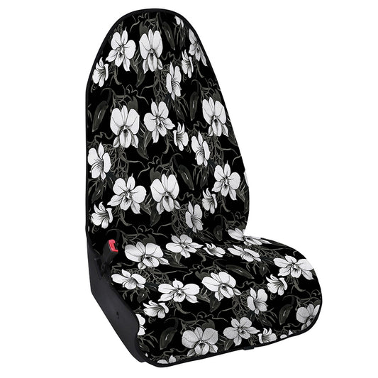 Black And White Cattleya Pattern Print Waterproof Car Seat Cover