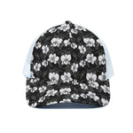 Black And White Cattleya Pattern Print White Mesh Trucker Cap