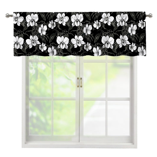 Black And White Cattleya Pattern Print Window Valance