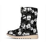 Black And White Cattleya Pattern Print Winter Boots