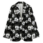 Black And White Cattleya Pattern Print Women's Blazer