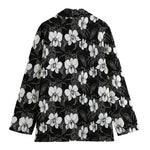 Black And White Cattleya Pattern Print Women's Blazer
