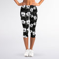 Black And White Cattleya Pattern Print Women's Capri Leggings