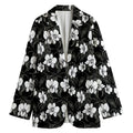 Black And White Cattleya Pattern Print Women's Cotton Blazer