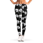 Black And White Cattleya Pattern Print Women's Leggings