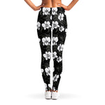 Black And White Cattleya Pattern Print Women's Leggings