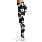 Black And White Cattleya Pattern Print Women's Leggings