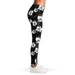 Black And White Cattleya Pattern Print Women's Leggings