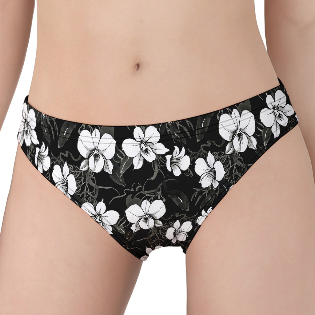 Black And White Cattleya Pattern Print Women's Panties