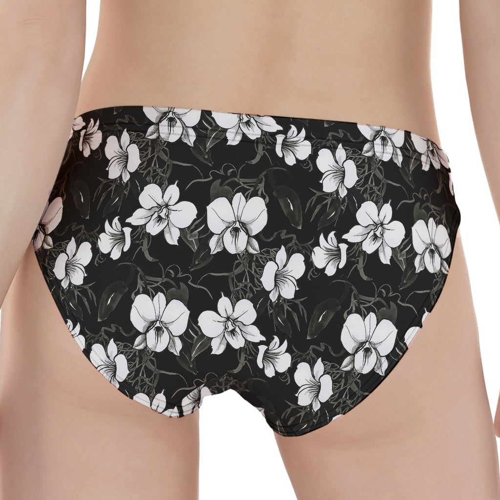 Black And White Cattleya Pattern Print Women's Panties