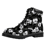 Black And White Cattleya Pattern Print Work Boots