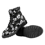 Black And White Cattleya Pattern Print Work Boots
