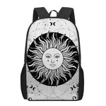 Black And White Celestial Sun Print 17 Inch Backpack