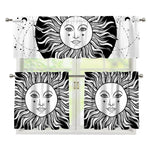 Black And White Celestial Sun Print 3 Piece Kitchen Curtains