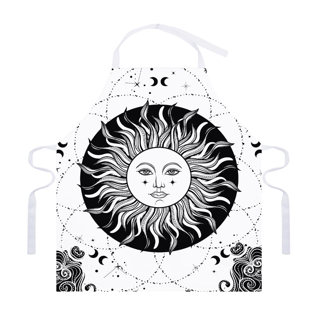 Black And White Celestial Sun Print Adjustable Apron