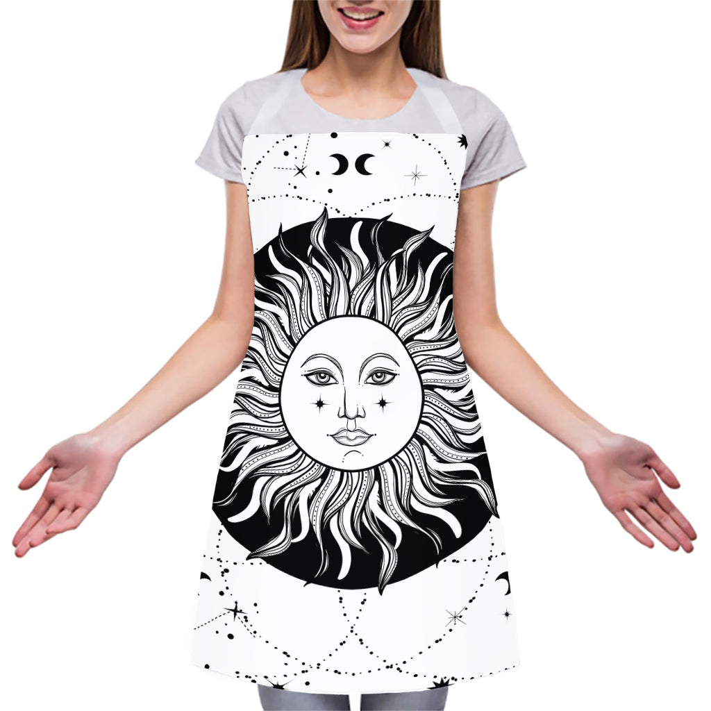 Black And White Celestial Sun Print Adjustable Apron