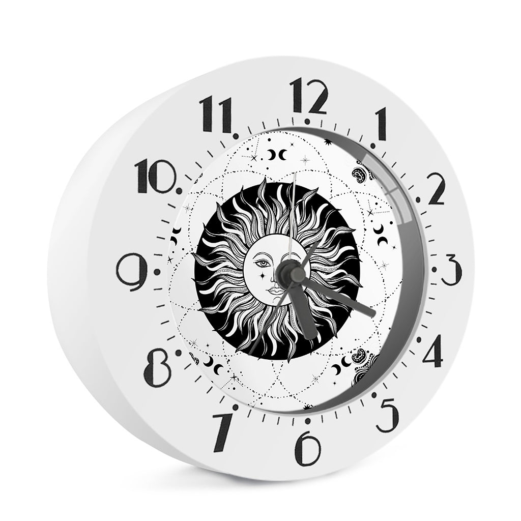 Black And White Celestial Sun Print Alarm Clock