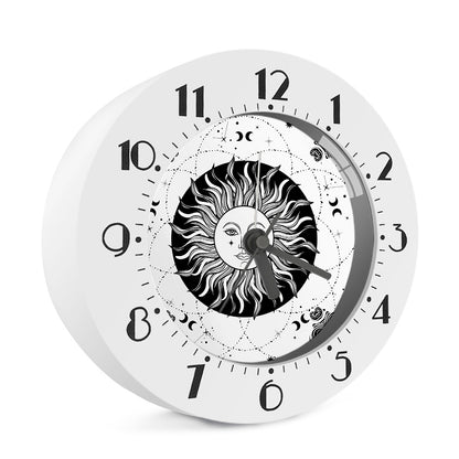 Black And White Celestial Sun Print Alarm Clock