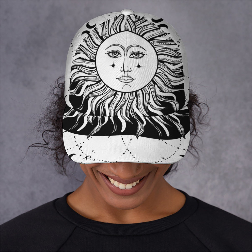 Black And White Celestial Sun Print Baseball Cap