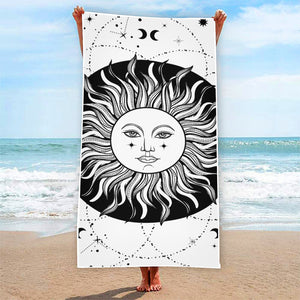 Black And White Celestial Sun Print Beach Towel