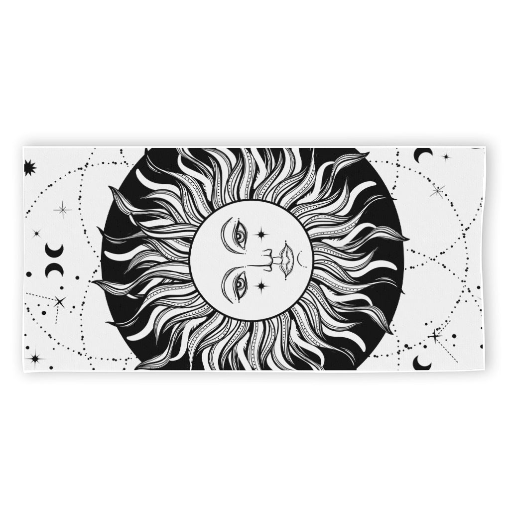 Black And White Celestial Sun Print Beach Towel