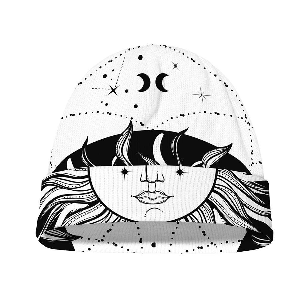 Black And White Celestial Sun Print Beanie