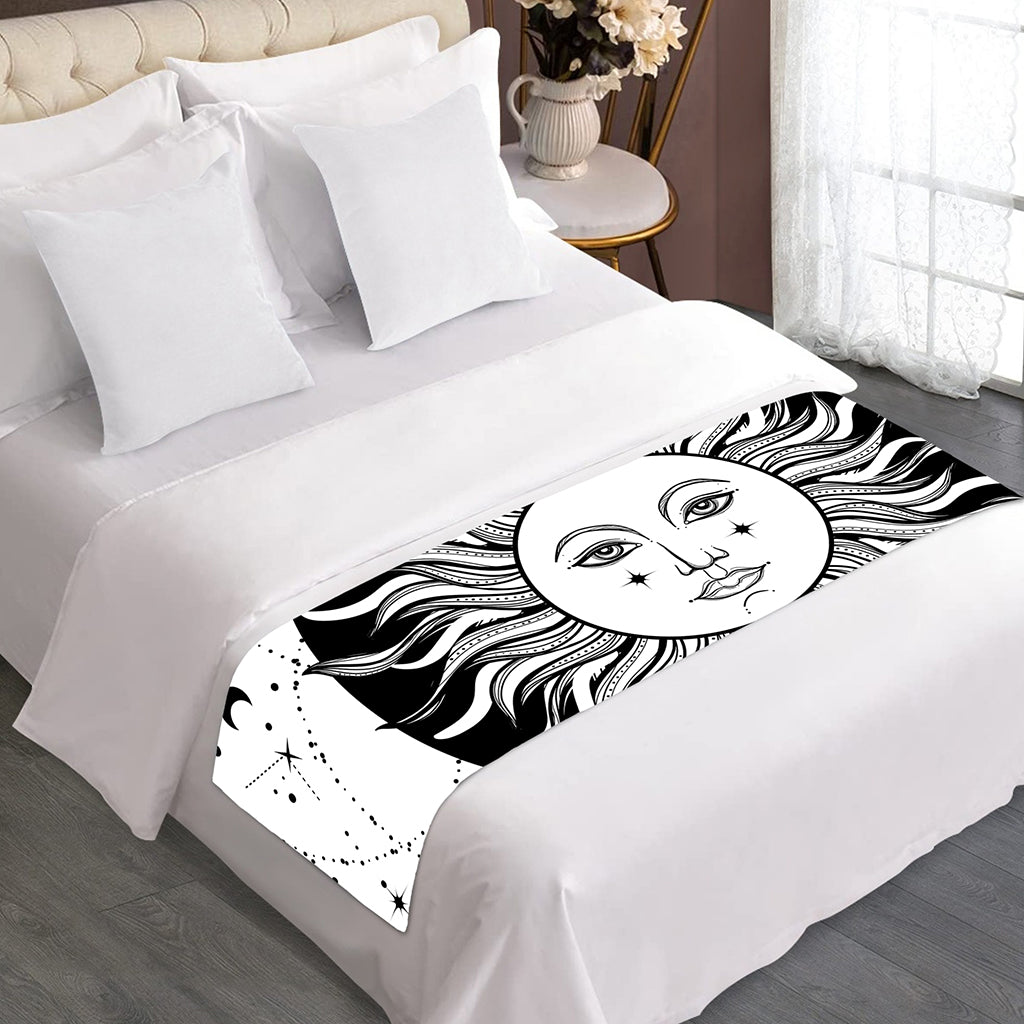 Black And White Celestial Sun Print Bed Runner