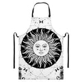 Black And White Celestial Sun Print Bib Apron With Pocket