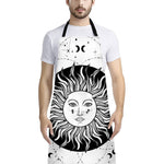 Black And White Celestial Sun Print Bib Apron With Pocket