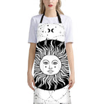 Black And White Celestial Sun Print Bib Apron With Pocket