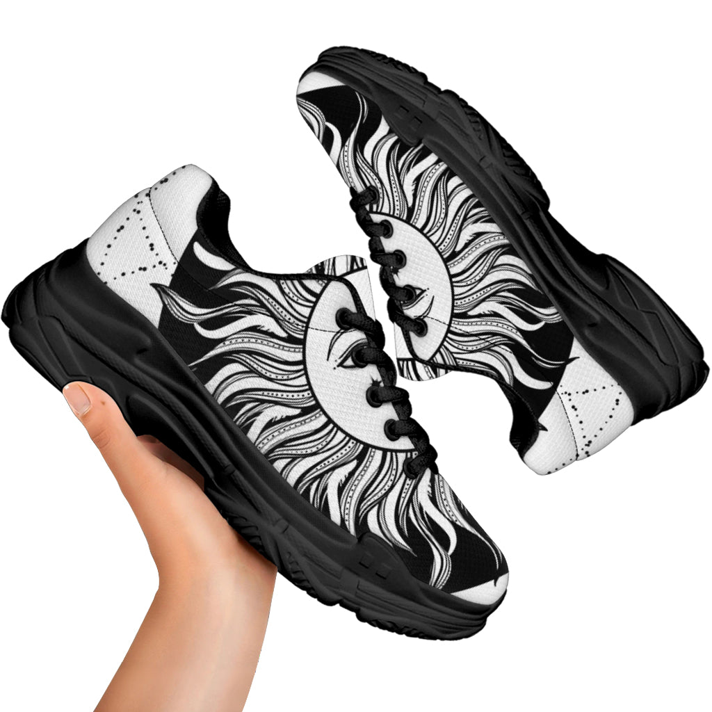 Black And White Celestial Sun Print Black Chunky Shoes