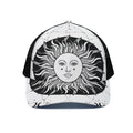 Black And White Celestial Sun Print Black Mesh Trucker Hat