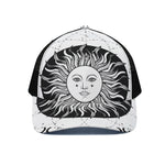 Black And White Celestial Sun Print Black Mesh Trucker Cap