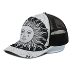 Black And White Celestial Sun Print Black Mesh Trucker Cap