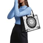 Black And White Celestial Sun Print Canvas Tote Bag