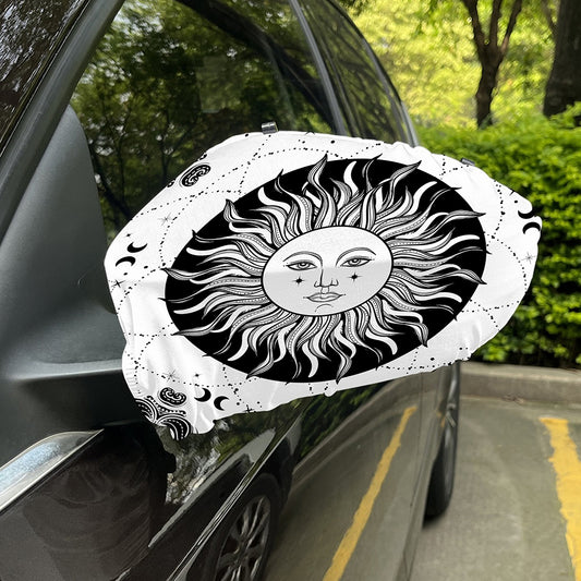 Black And White Celestial Sun Print Car Side Mirror Covers