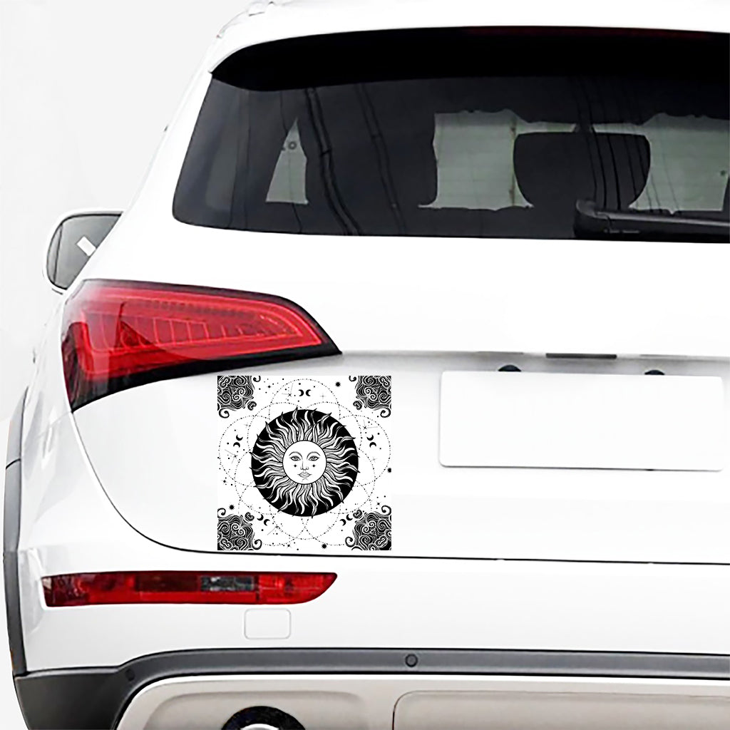 Black And White Celestial Sun Print Car Sticker