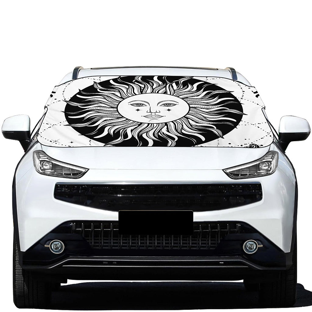 Black And White Celestial Sun Print Car Windshield Snow Cover