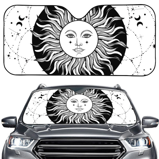 Black And White Celestial Sun Print Car Windshield Sun Shade