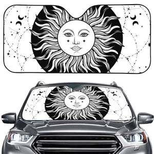 Black And White Celestial Sun Print Car Windshield Sun Shade