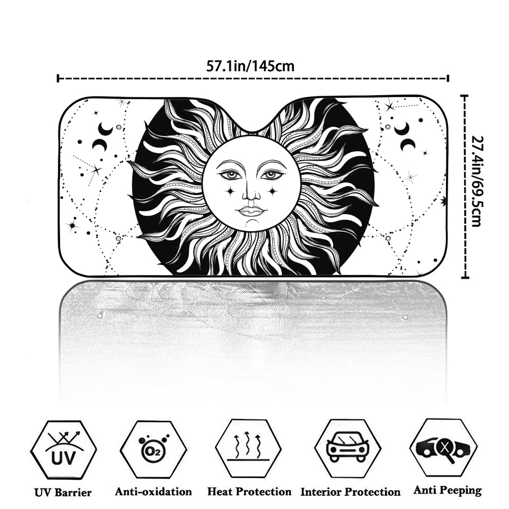 Black And White Celestial Sun Print Car Windshield Sun Shade