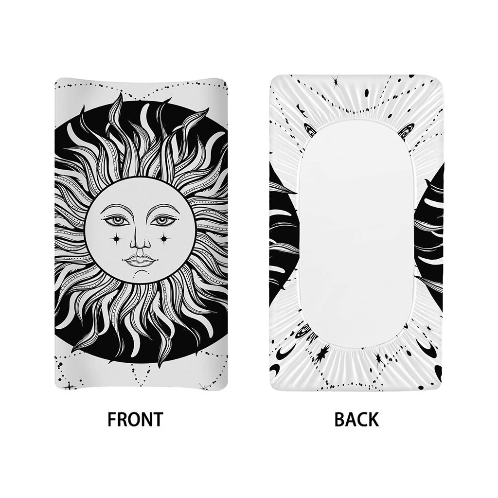 Black And White Celestial Sun Print Changing Pad Cover