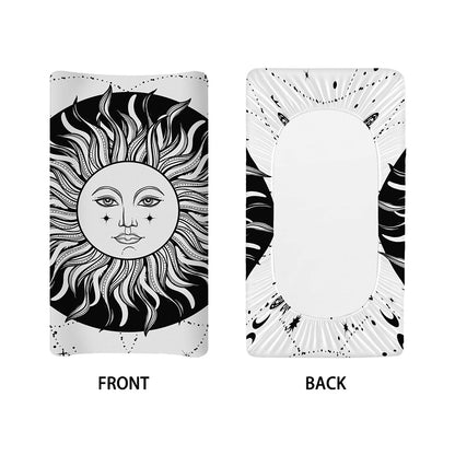 Black And White Celestial Sun Print Changing Pad Cover
