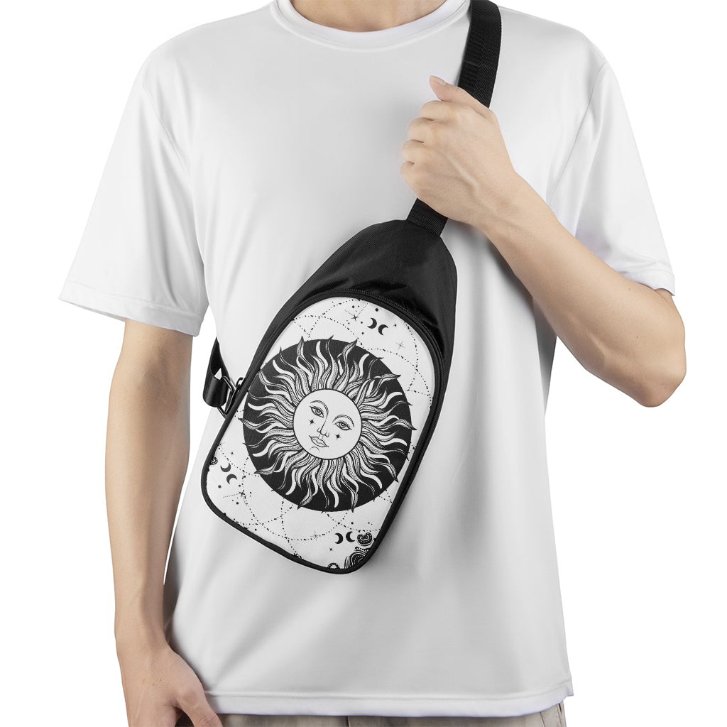 Black And White Celestial Sun Print Chest Bag