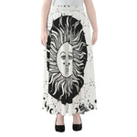 Black And White Celestial Sun Print Chiffon Maxi Skirt