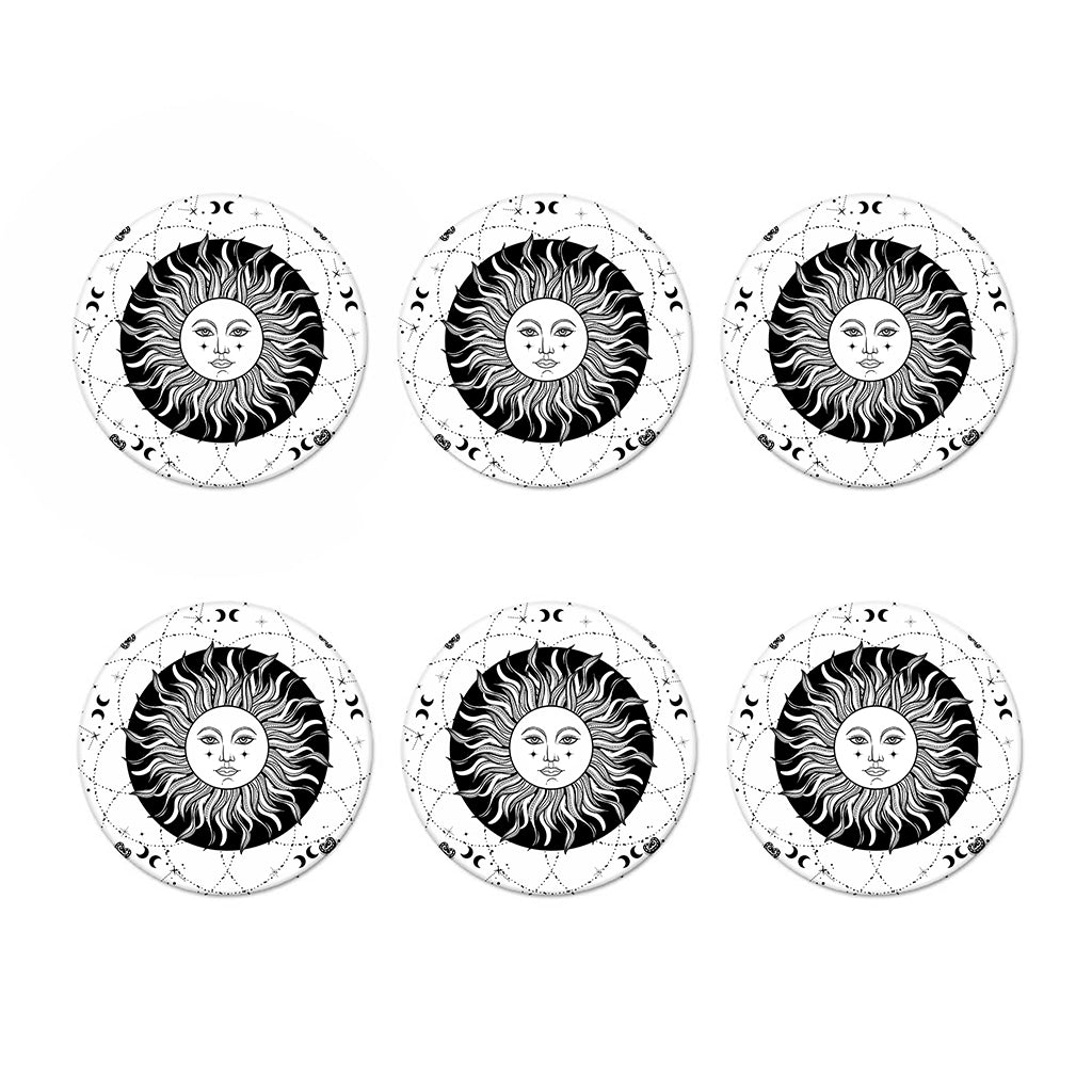 Black And White Celestial Sun Print Coaster Set