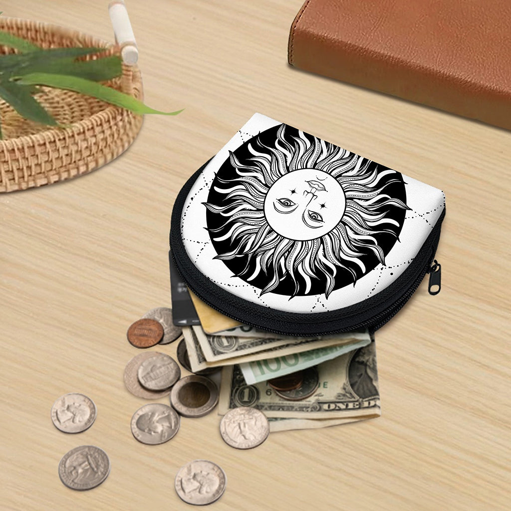 Black And White Celestial Sun Print Coin Purse