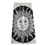 Black And White Celestial Sun Print Cotton Front Slit Maxi Skirt