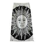 Black And White Celestial Sun Print Cotton Front Slit Maxi Skirt